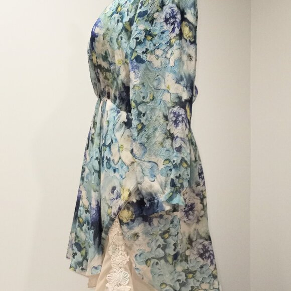 SIMPLY COUTURE BLUE BEIGE SUMMER MINI DRESS WITH EMBROIDERED UNDER SLIP SIZE M - Picture 2 of 9